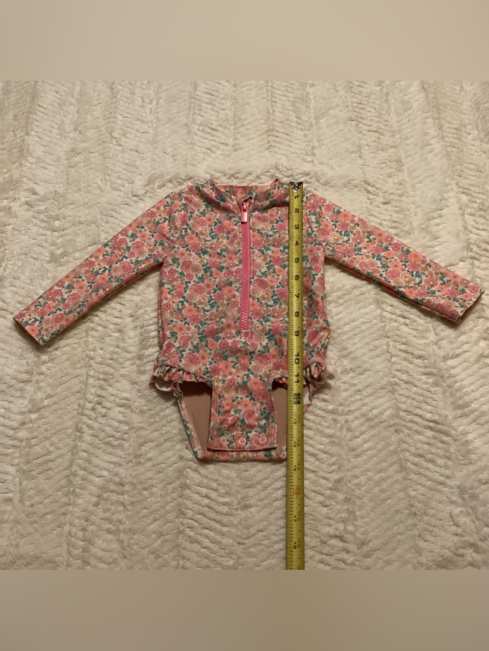 Baby Girls Ruffle Led Navy 6-12 Months Longsleeve Floral Watercolor Swim Suit